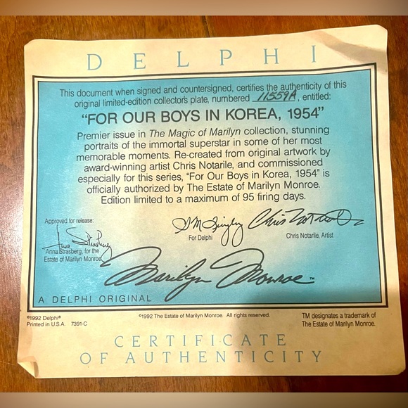 FOR OUR BOYS IN KOREA 1954 Plate The Magic of Marilyn Monroe Collectable Plate - Picture 4 of 5